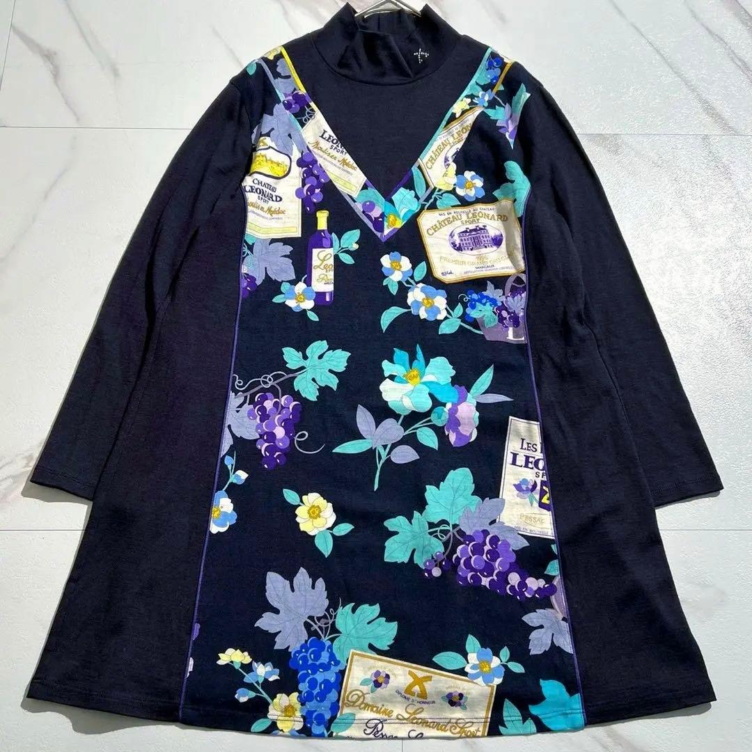 美品✨LEONARD スポーツウールAライン チュニック ワイン花柄　トリム40