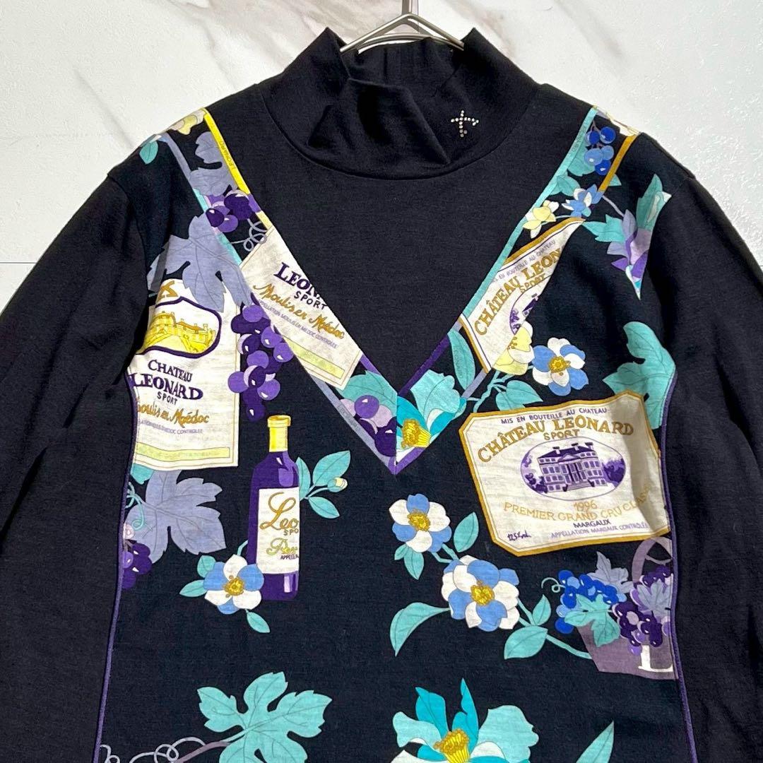 美品✨LEONARD スポーツウールAライン チュニック ワイン花柄　トリム40