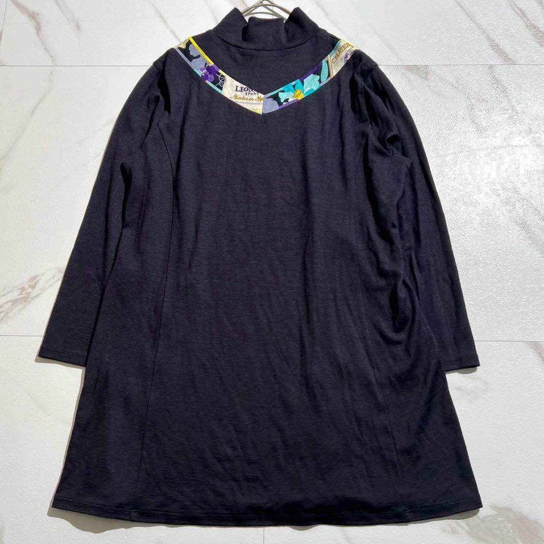 美品✨LEONARD スポーツウールAライン チュニック ワイン花柄　トリム40