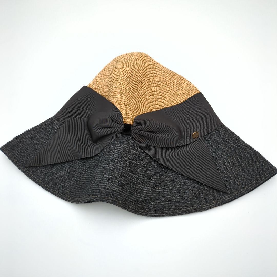 【美品】アシーナニューヨーク　リボン麦わら帽子　調節可　バイカラー