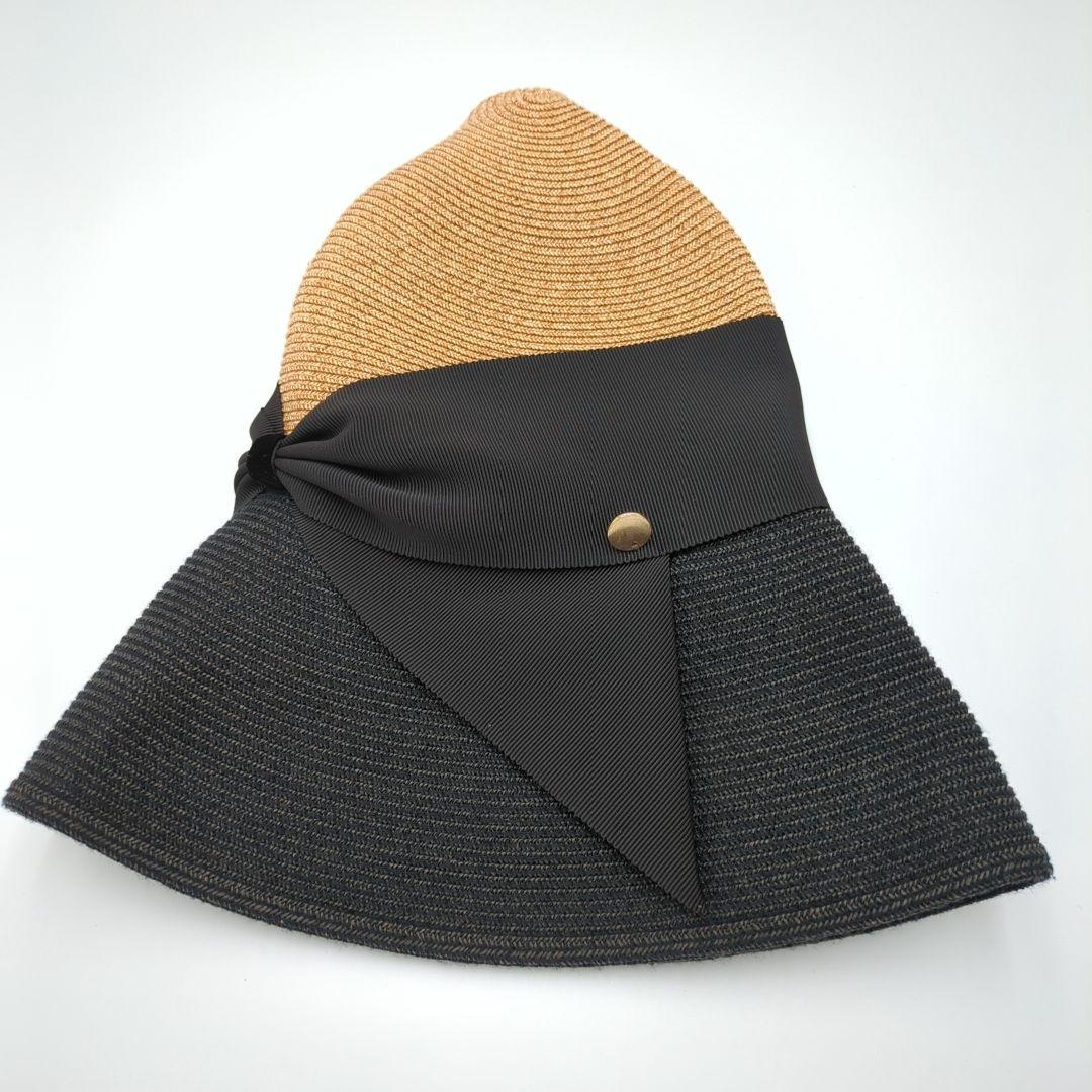 【美品】アシーナニューヨーク　リボン麦わら帽子　調節可　バイカラー