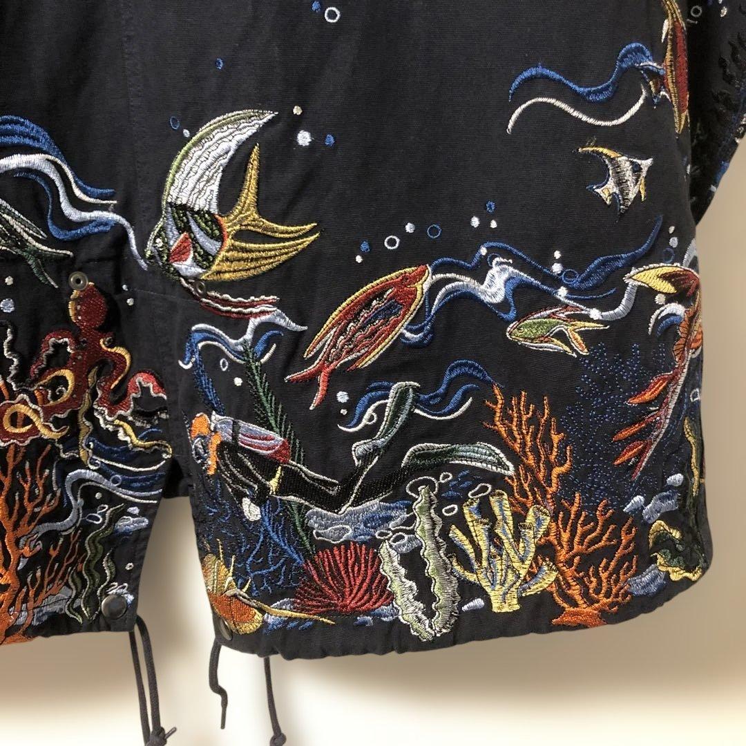 GO SLOWCARAVANゴースローキャラバンパネル刺繍モッズコートネイビー2