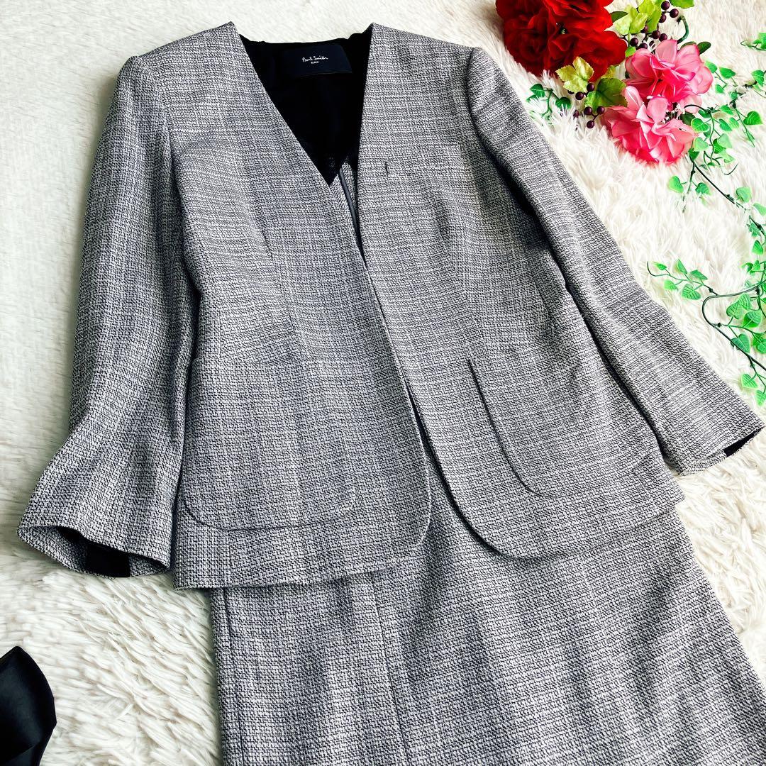 Paul Smith ポールスミス★ノーカラー スカートスーツ Aラインツイード