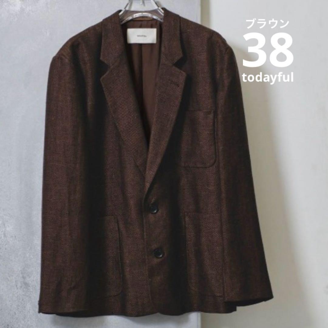 todayfulボーイフレンドリネンジャケット(ブラウン38).美品