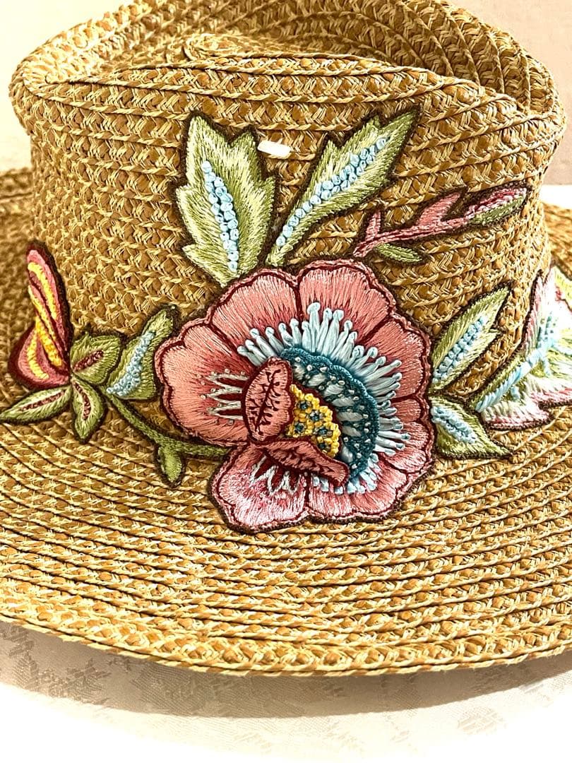 エリックジャビッツ　麦わら帽子　中折れ　刺繍　新品未使用　紙タグ付き　UPF50