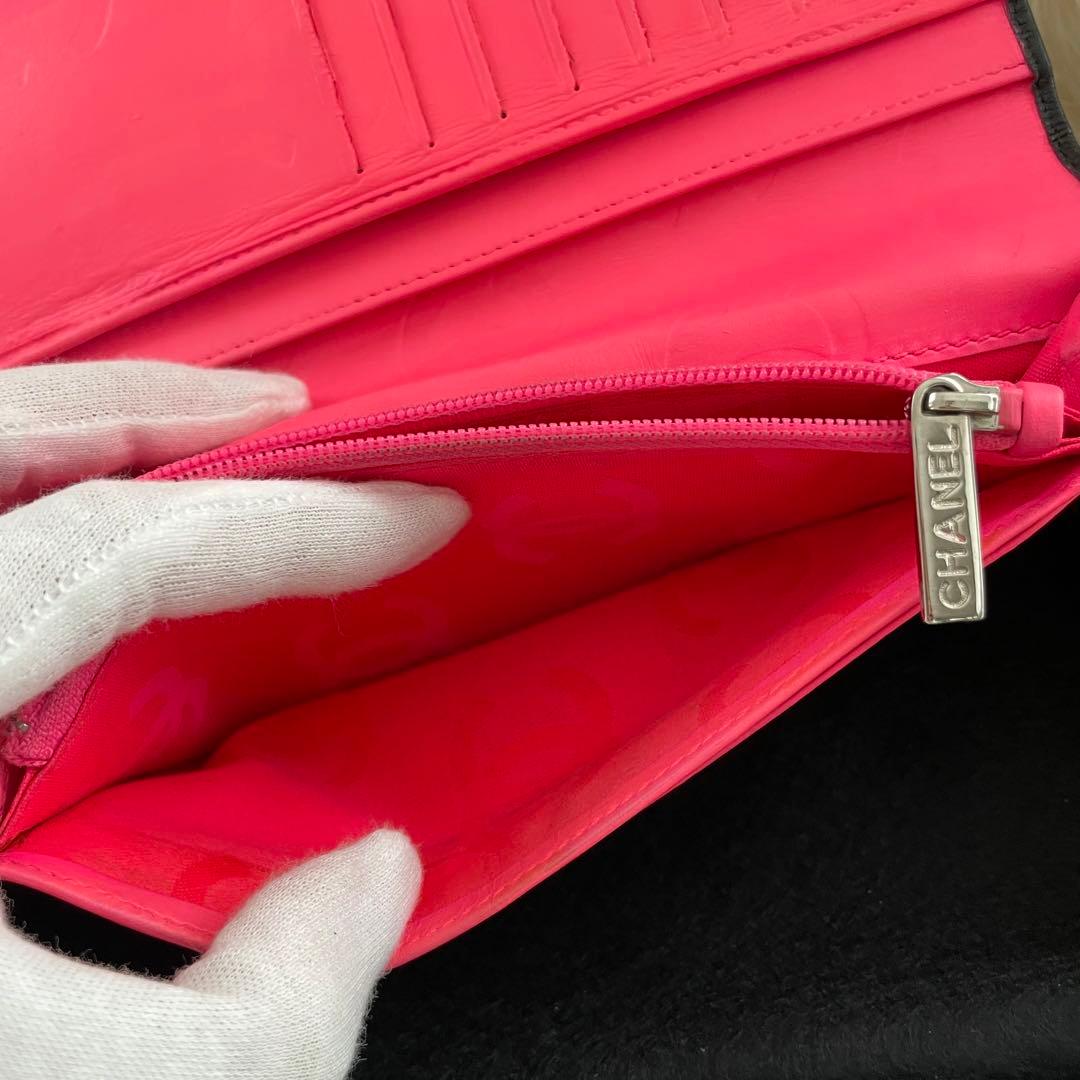 シャネル CHANEL 二つ折り 財布 カンボンライン ピンク 黒 正規品