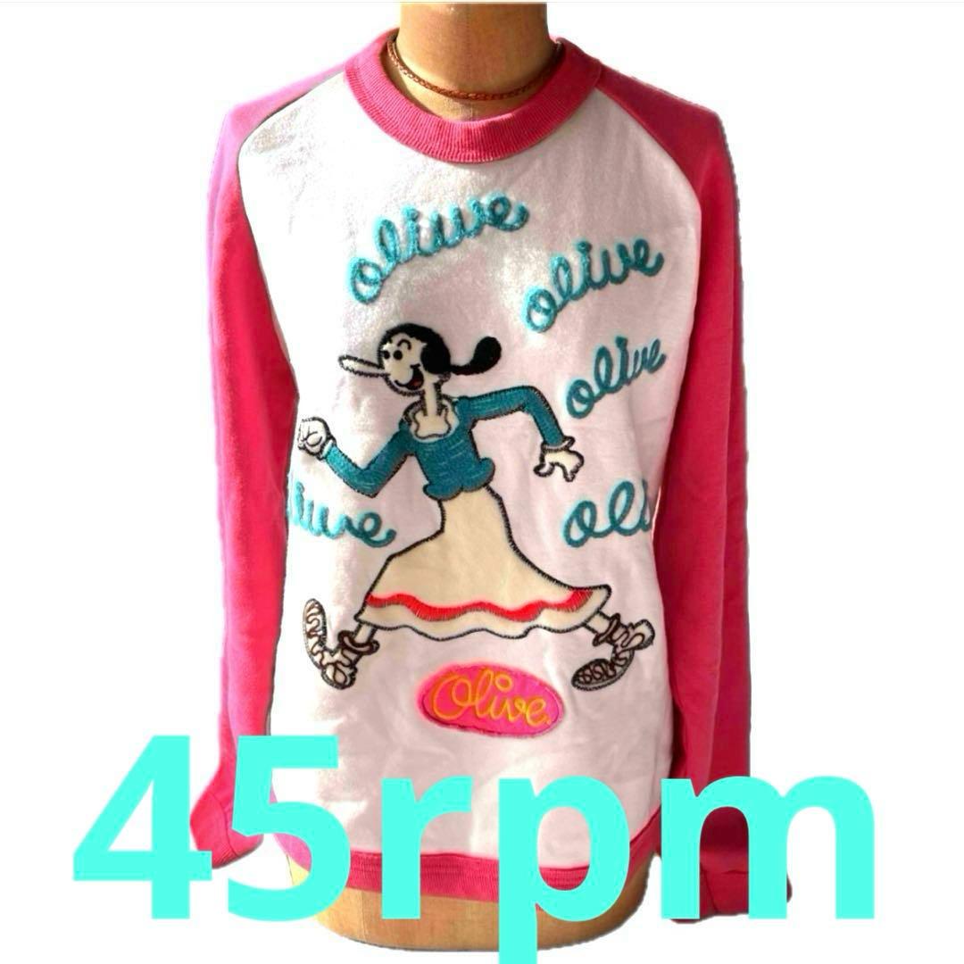 【45rpm】オリーブ・オイル ラグランスリーブトレーナー 刺繍 ポパイ レア