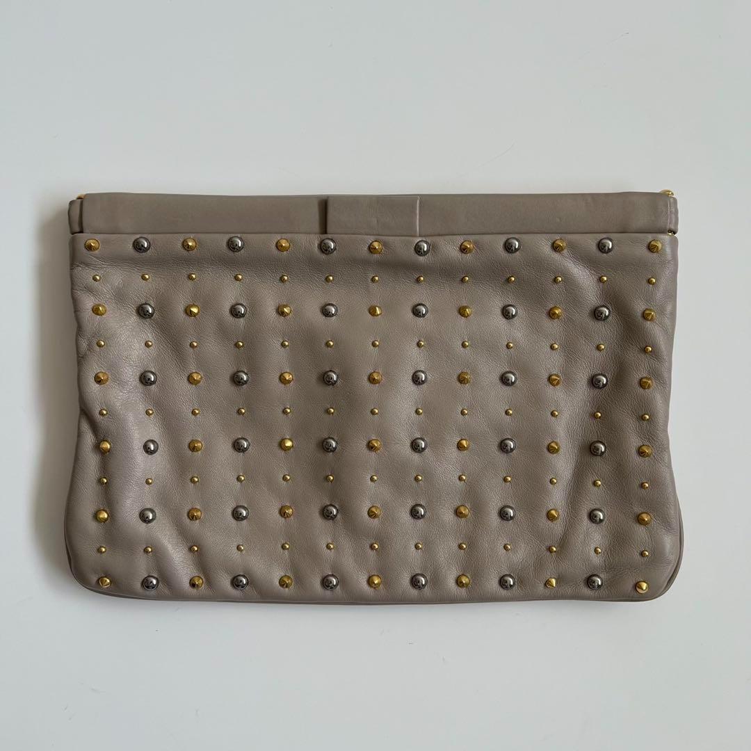 バッグ MIU MIU LEATHER STUDS FRAME CLUTCH BAG