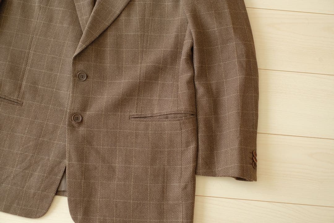 GIORGIO ARMANI テーラードジャケット　シルク混　チェック　ブラウン