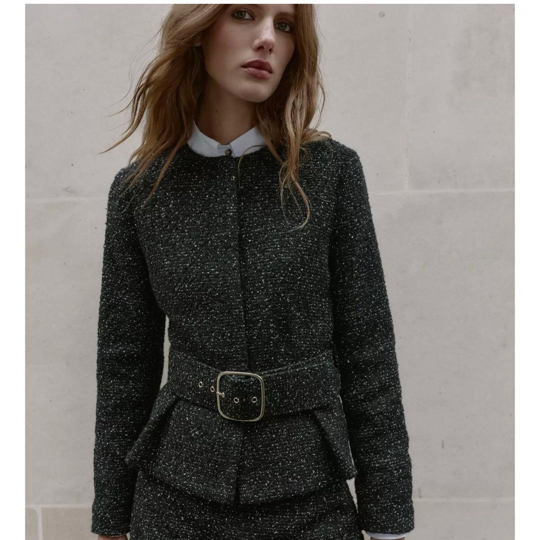 ザラ　完売品　テクスチャ生地　ベルト付きブレザー　ジャケット　アウターMサイズ