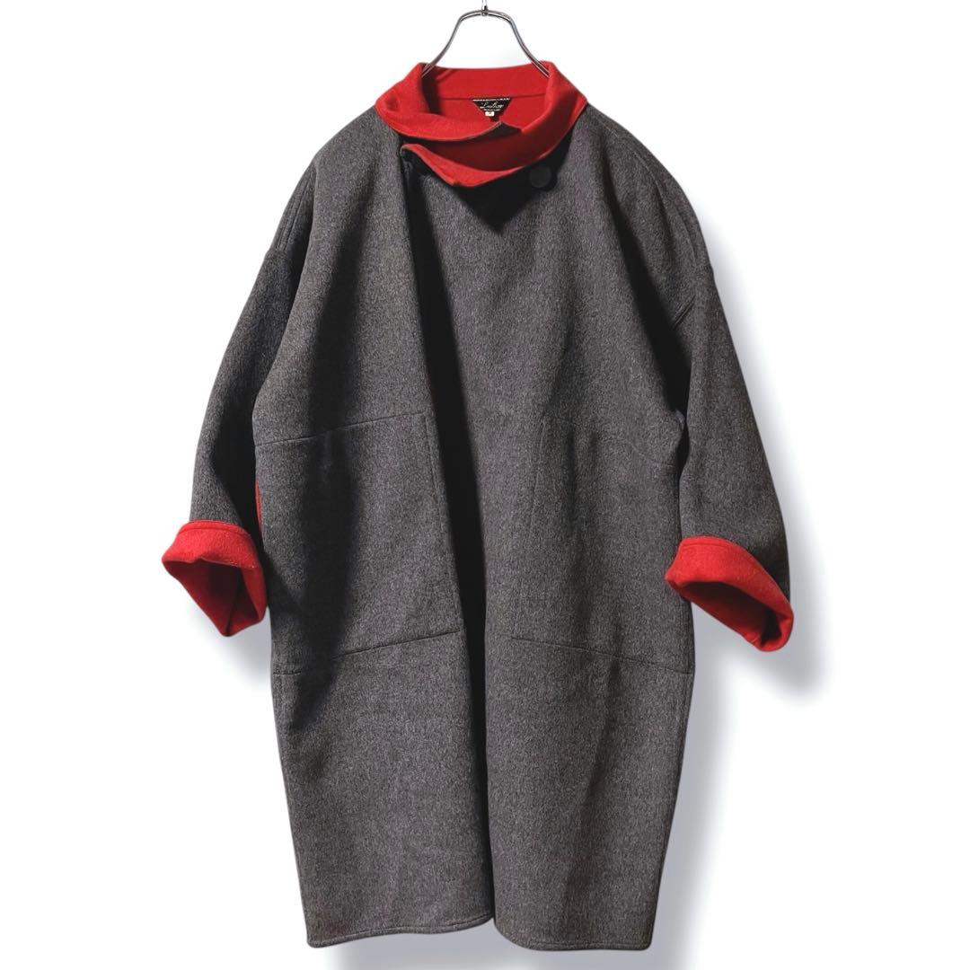 ❤️ヴィンテージ❤️Leilianレリアン ウールリバーコート グレー 赤 9