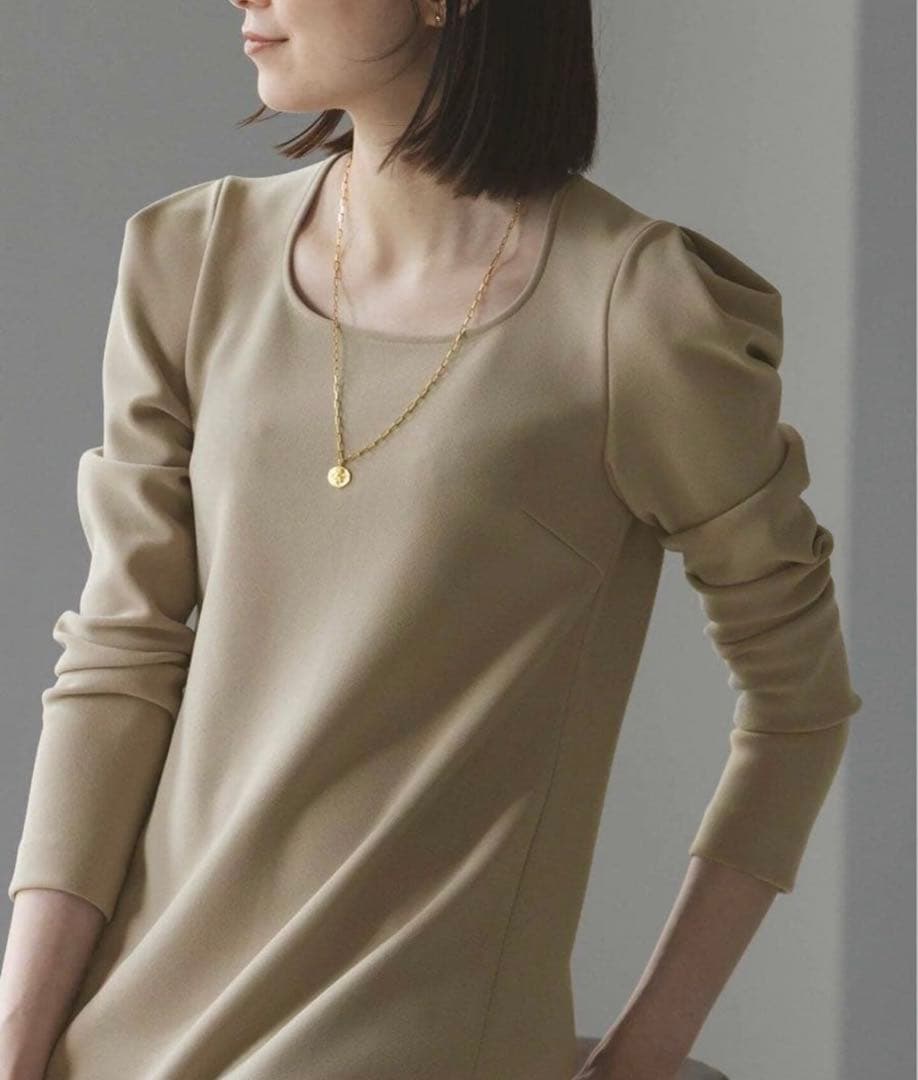 ラム 様NOBLE ニットライクジョーゼットショルダータックワンピース ノーブル