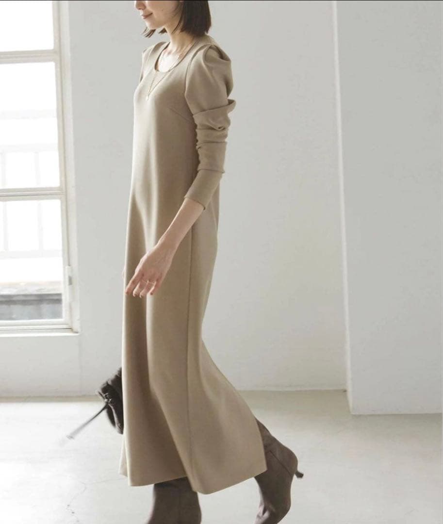 ラム 様NOBLE ニットライクジョーゼットショルダータックワンピース ノーブル