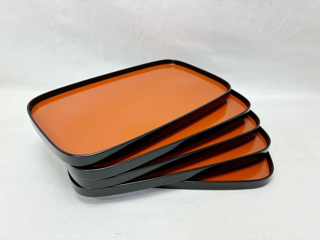 未使用 懐石道具 輪島塗 大向高洲堂造 木製 小判形 盆 膳 5客揃 刻印 共箱