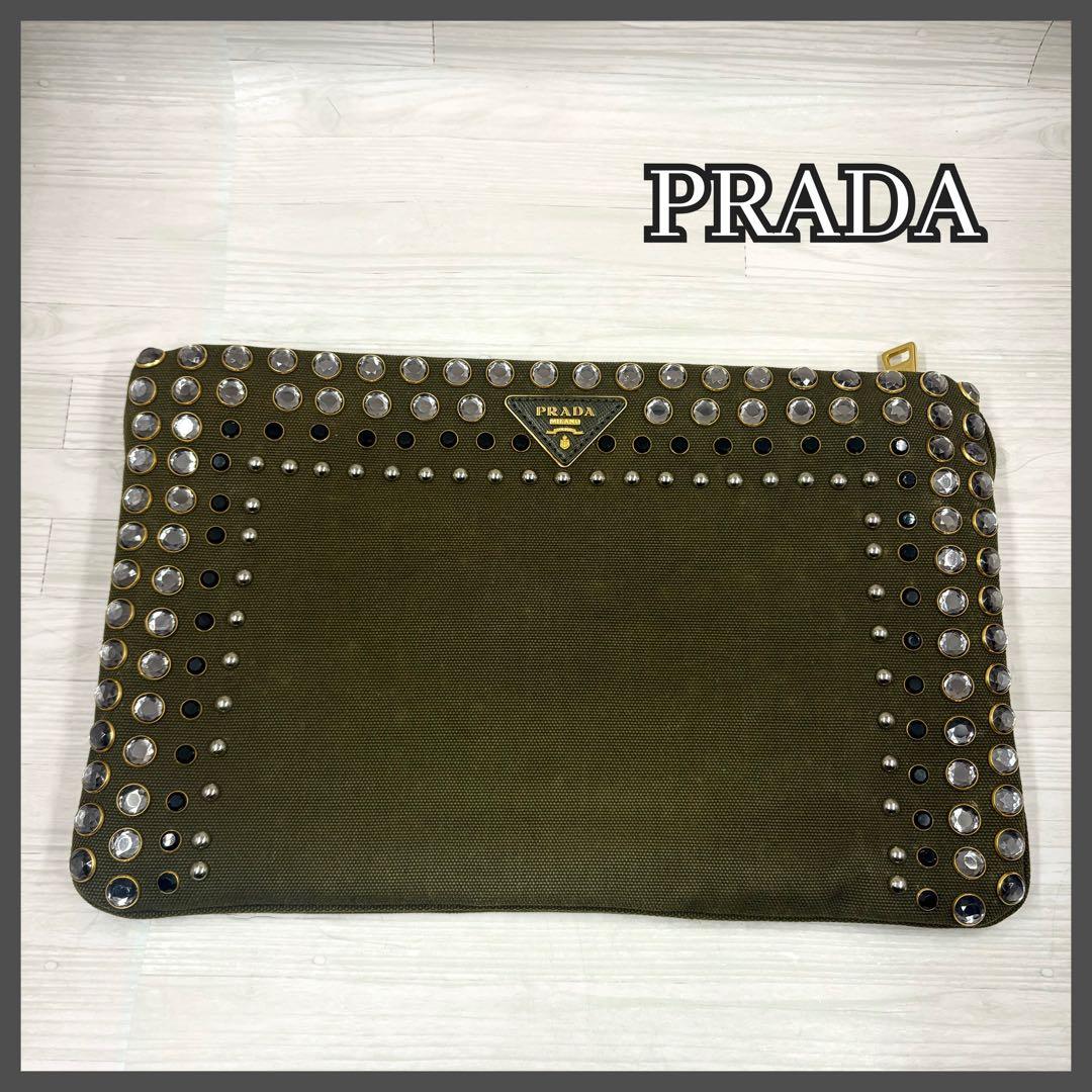 PRADA カナパ　CANAPA クラッチバッグ　ビジュースタッズ