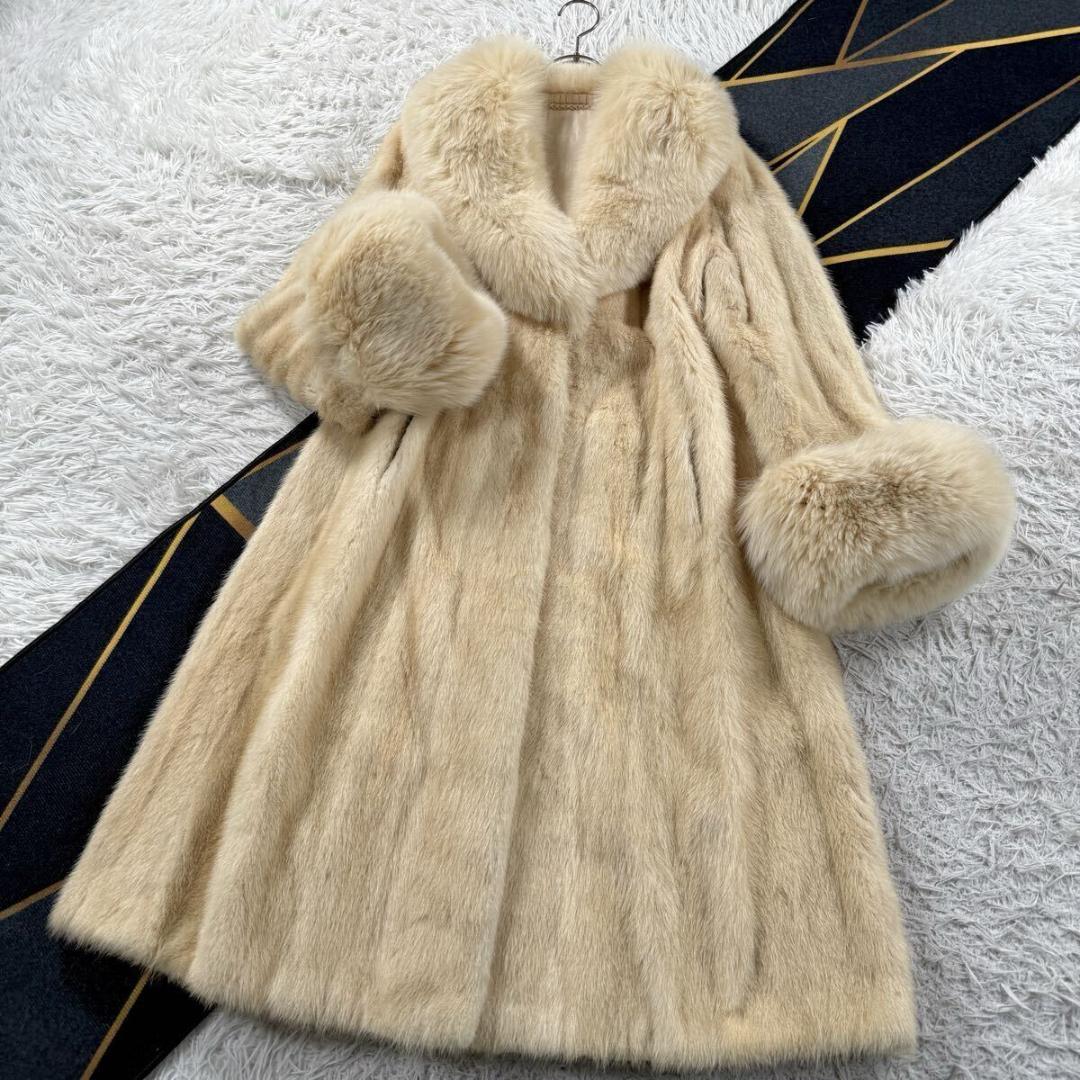 総丈110㎝ サガセレクト パールミンク フォックス コート L相当 AA064