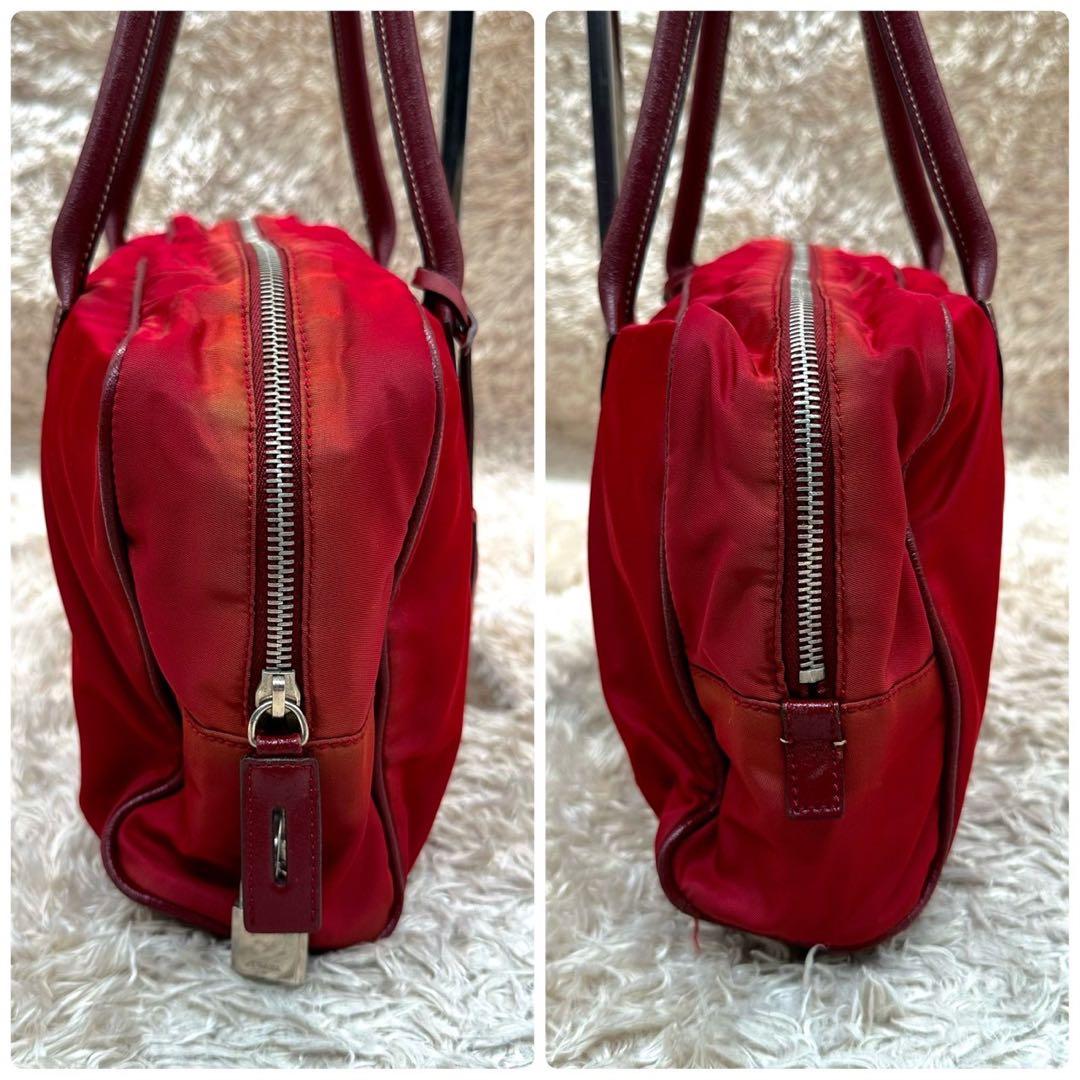 【希少】PRADA ミニボストン ナイロン レザー 三角ロゴ 南京錠 白タグ 赤
