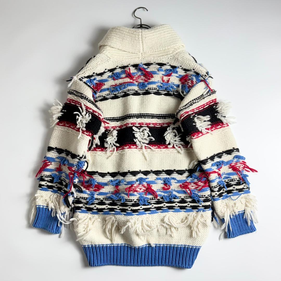 美品　N°21　モヘヤ混　フェアアイル　ビジュー　ショールカラー　カーディガン