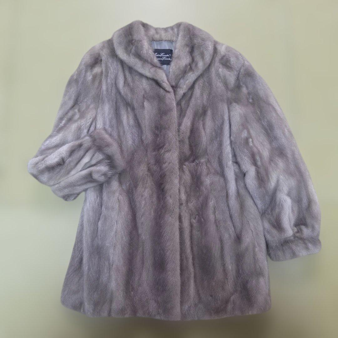 カナダ製 パステルミンク 絞り有 グレージュ系 レディース