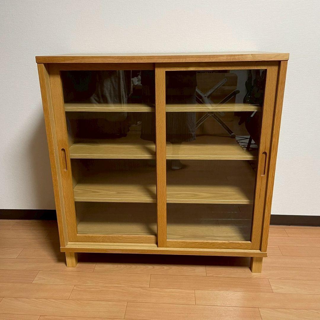 無印良品　オーク材キャビネット・ガラス扉（引戸）　廃盤