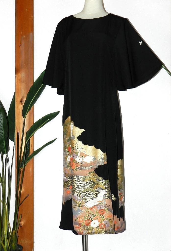 留袖　ワンピース　ドレス　フレアー袖　手書き友禅染　正絹　471　夢ちりめん