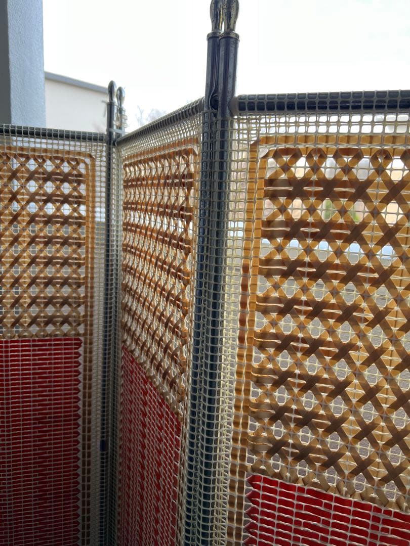 レトロモダン　4つ折りパーテーション 赤ベージュミッドセンチュリー