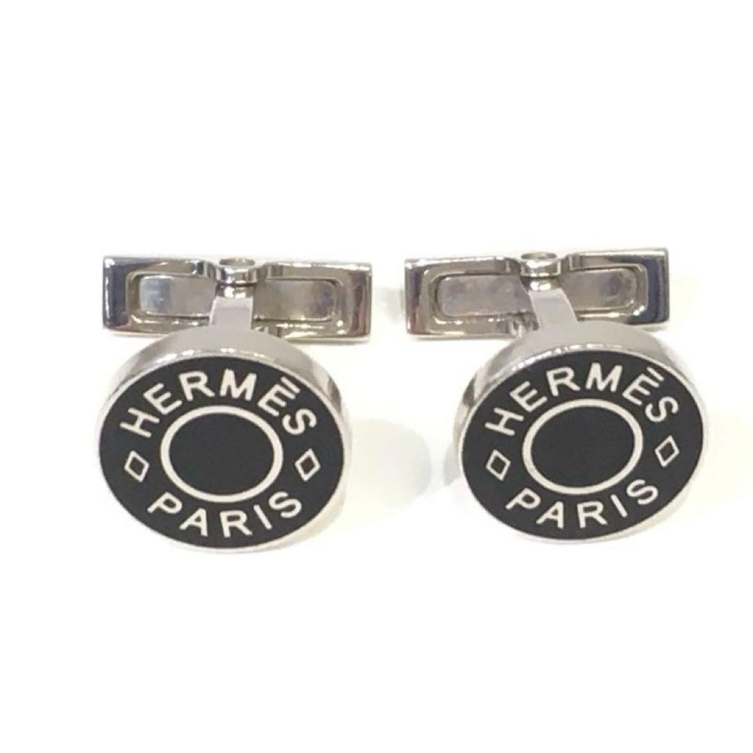エルメス　HERMESカフス　リコル　ブラック/シルバー金具　メタル/パラジウム