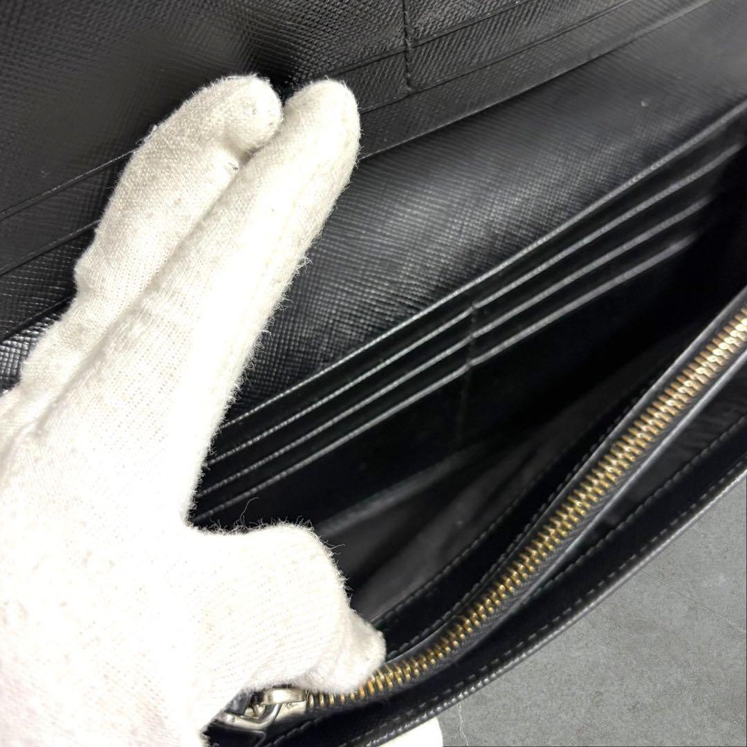 美品✨PRADA プラダ 長財布 二つ折り財布 サフィアーノ ブラック 三角