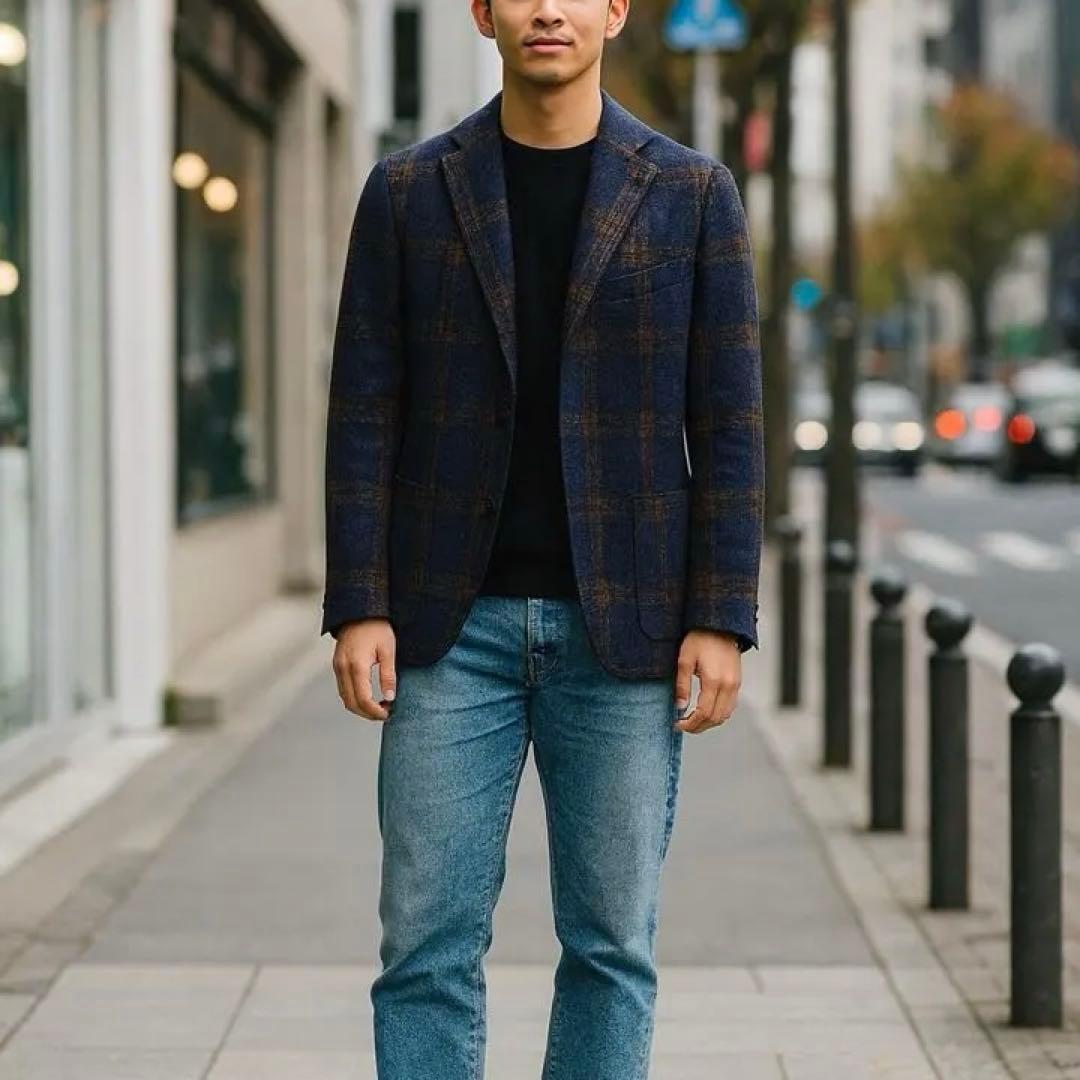 TAGLIATORE テーラード　ジャケット チェック　ネイビー　48/R L