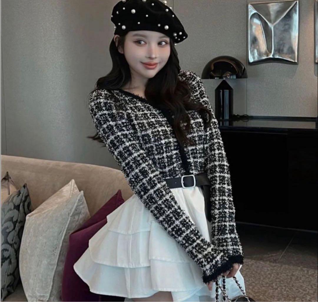 ダーリッチ Darich ボリュームフリルツイードニットミニワンピース