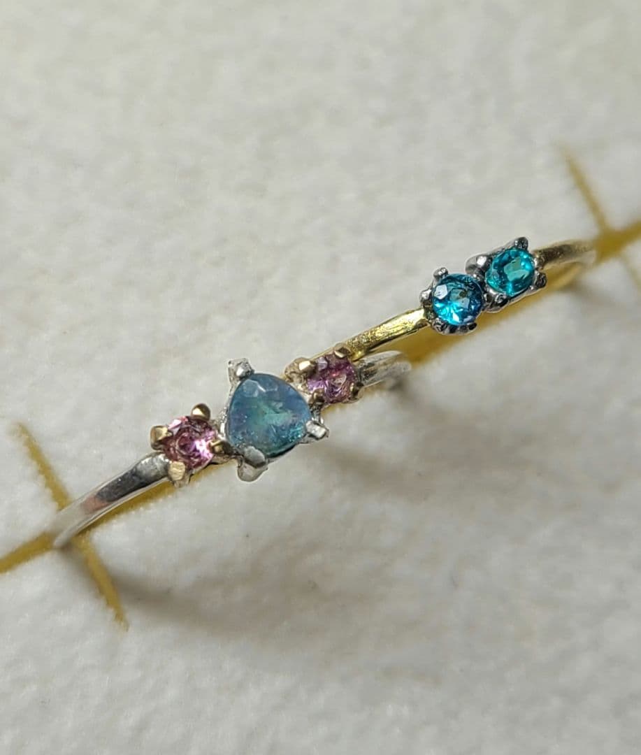 ミラノ★ブラジルバターリャパライバトルマリン2pcリング18金Pt★