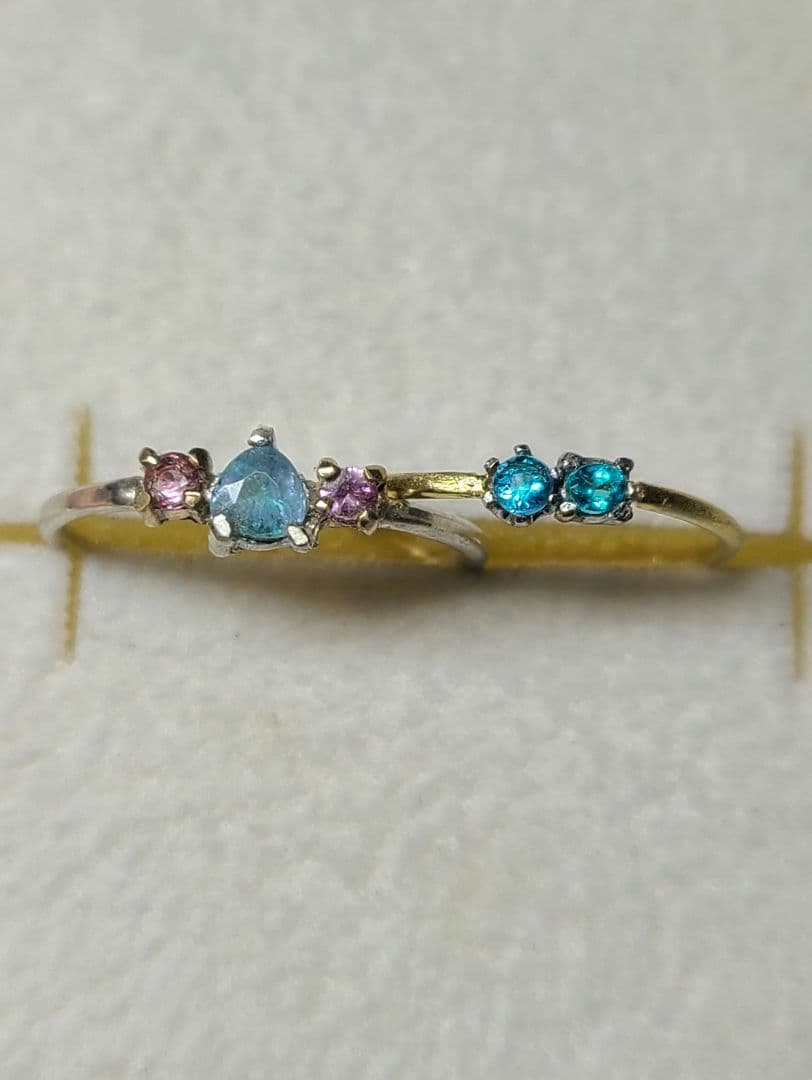 ミラノ★ブラジルバターリャパライバトルマリン2pcリング18金Pt★