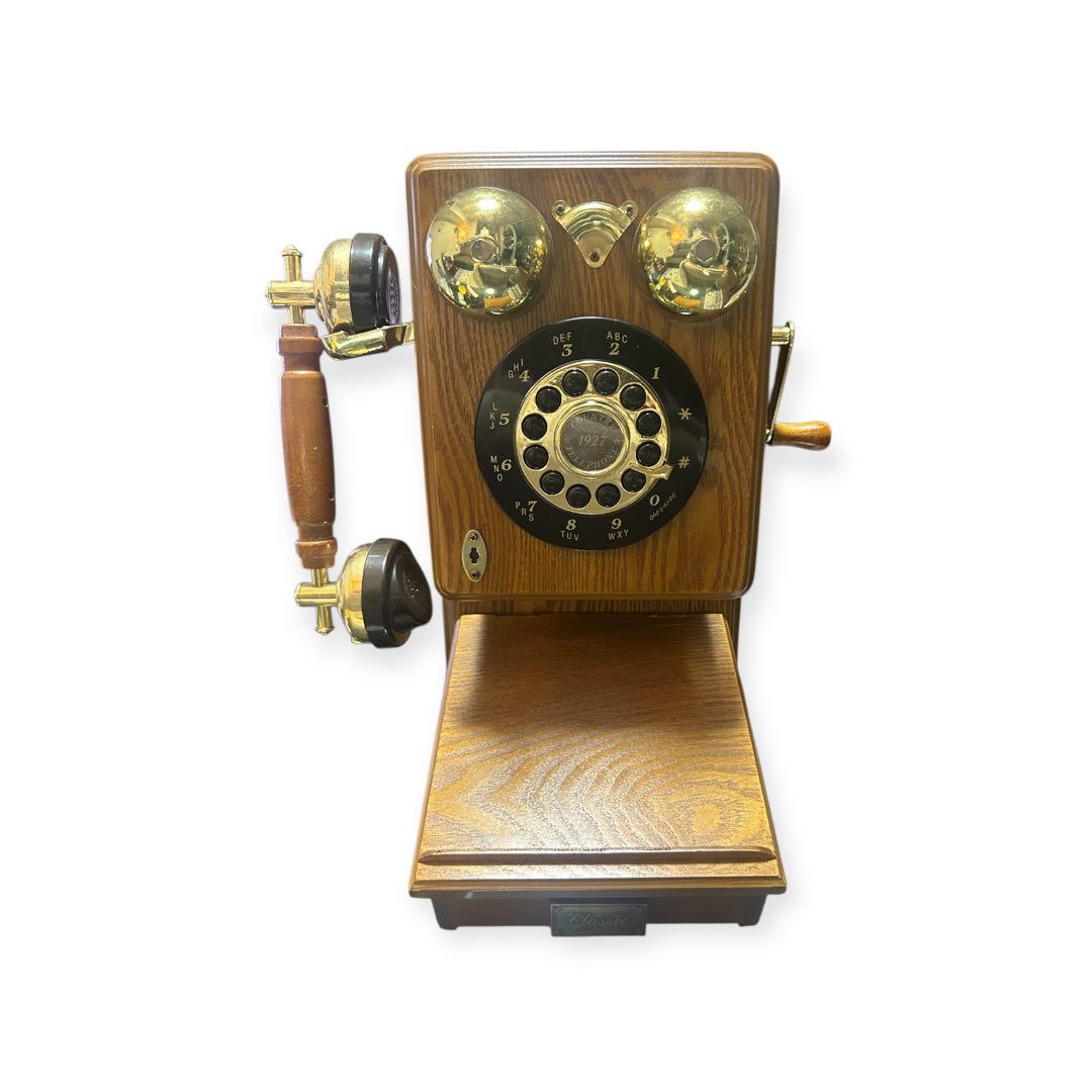 6*f様 アンティーク電話機 木製 COUNTRY 1927 昭和レトロ 布巻き