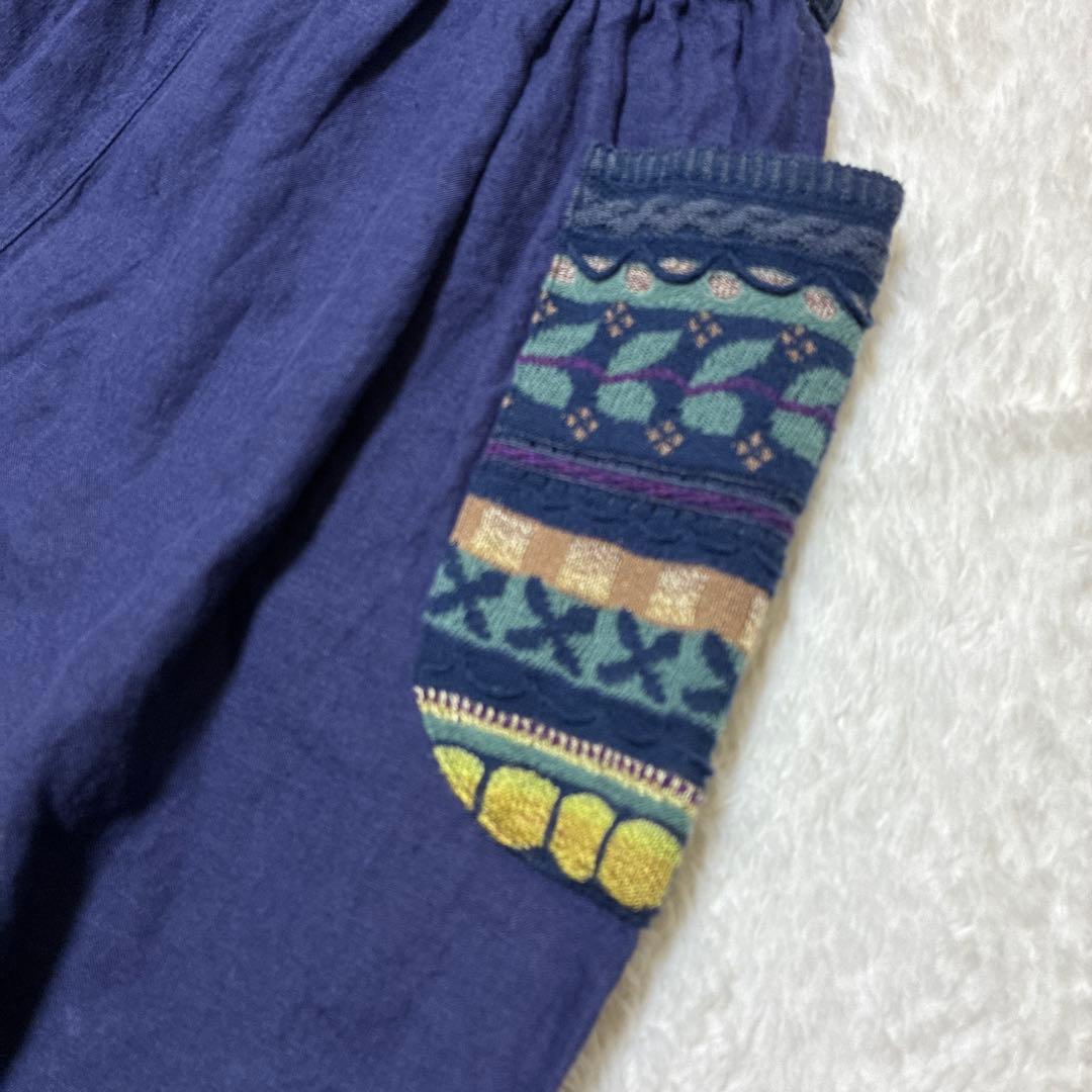 M.&KYOKO リネン　バルーン　サルエルパンツ　ニット柄ポケット　ゴム