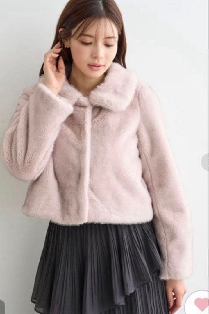 最終値下げ！SNIDEL ステンカラーショートファーコートジャケット　ピンク 1