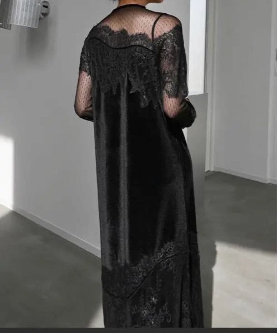 美品　dot tulle panel lace velour OP ブラック