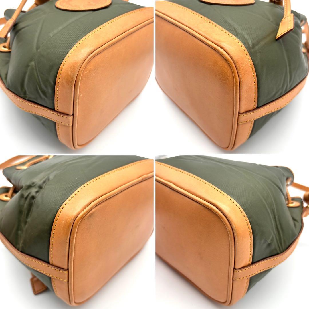 未使用に近い ハンティングワールド 巾着 ショルダーバッグ バチュー カーキ