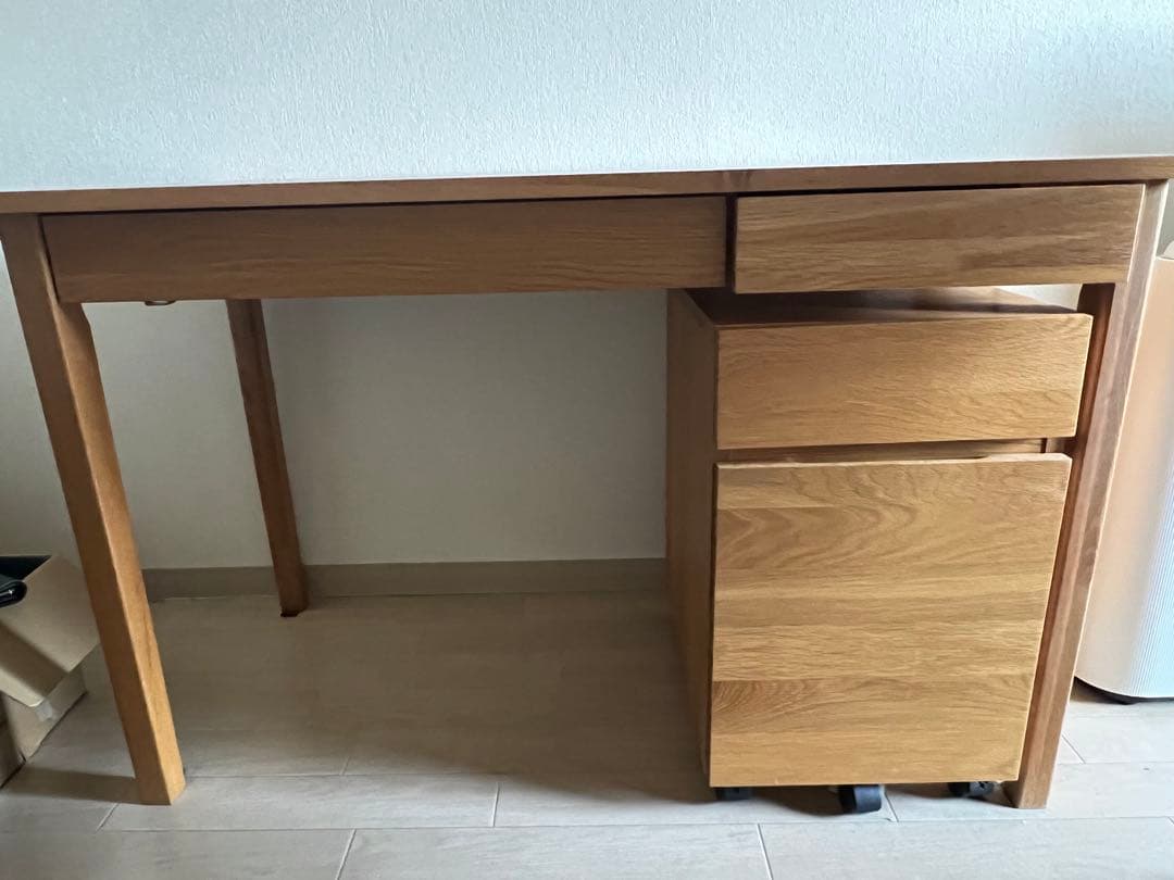 学習机　無垢材デスク　キャビネット付　無印良品　引取限定