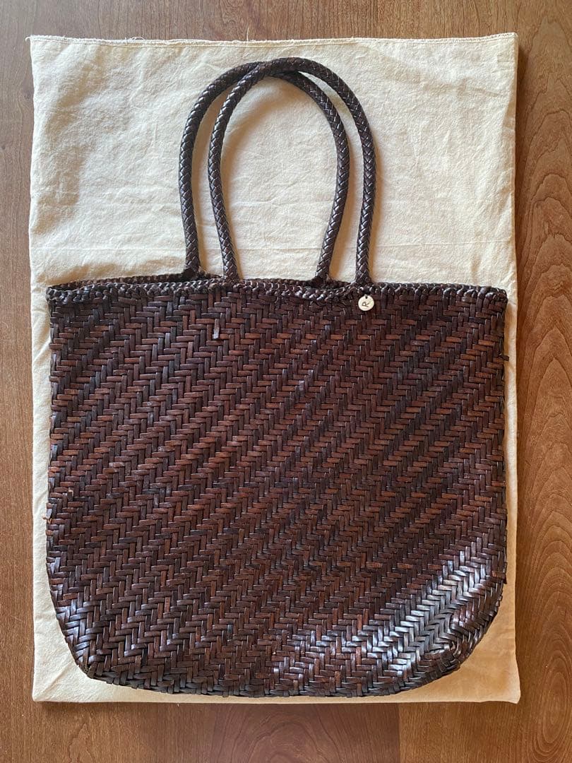 45R ダークブラウン 編み込みトートバッグ