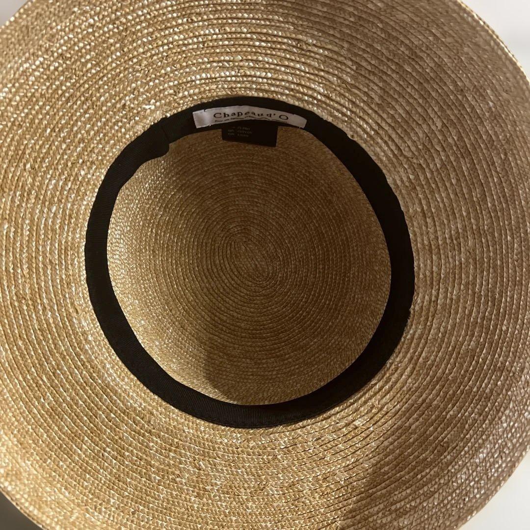 リボン付き麦わら帽子 ベージュと黒