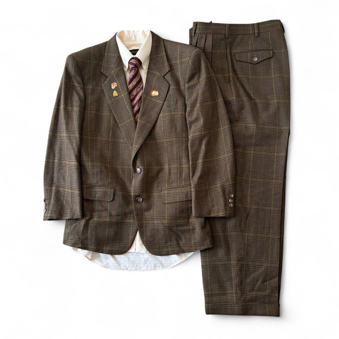 【レトロコーデ】 チェック ウールスーツ ヴァレンティノ ネクタイ ピンズセット