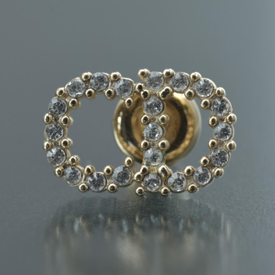 美品 ディオール ピアス 片耳 ロゴ CD ゴールド ラインストーン