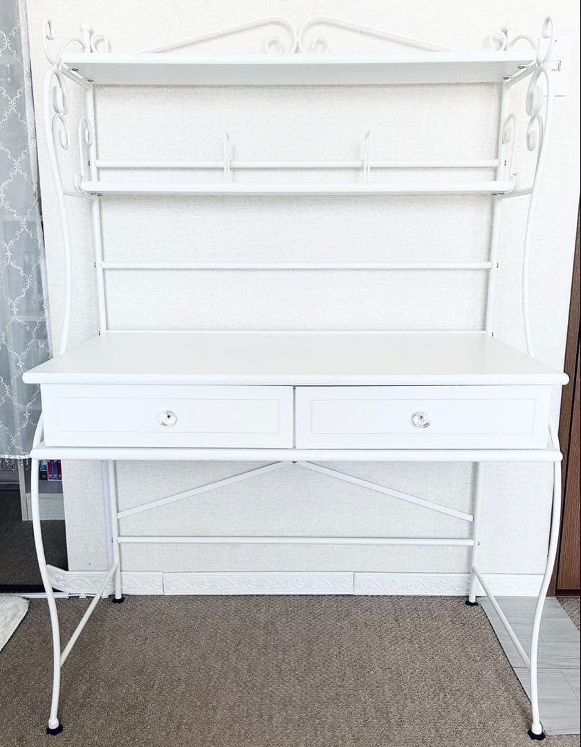 ロートアイアン　デスク　飾り棚　引き出し付き　ホワイト