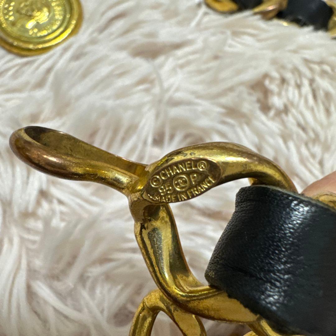 CHANEL シャネル 黒×ゴールド レザーチェーンベルト ヴィンテージ