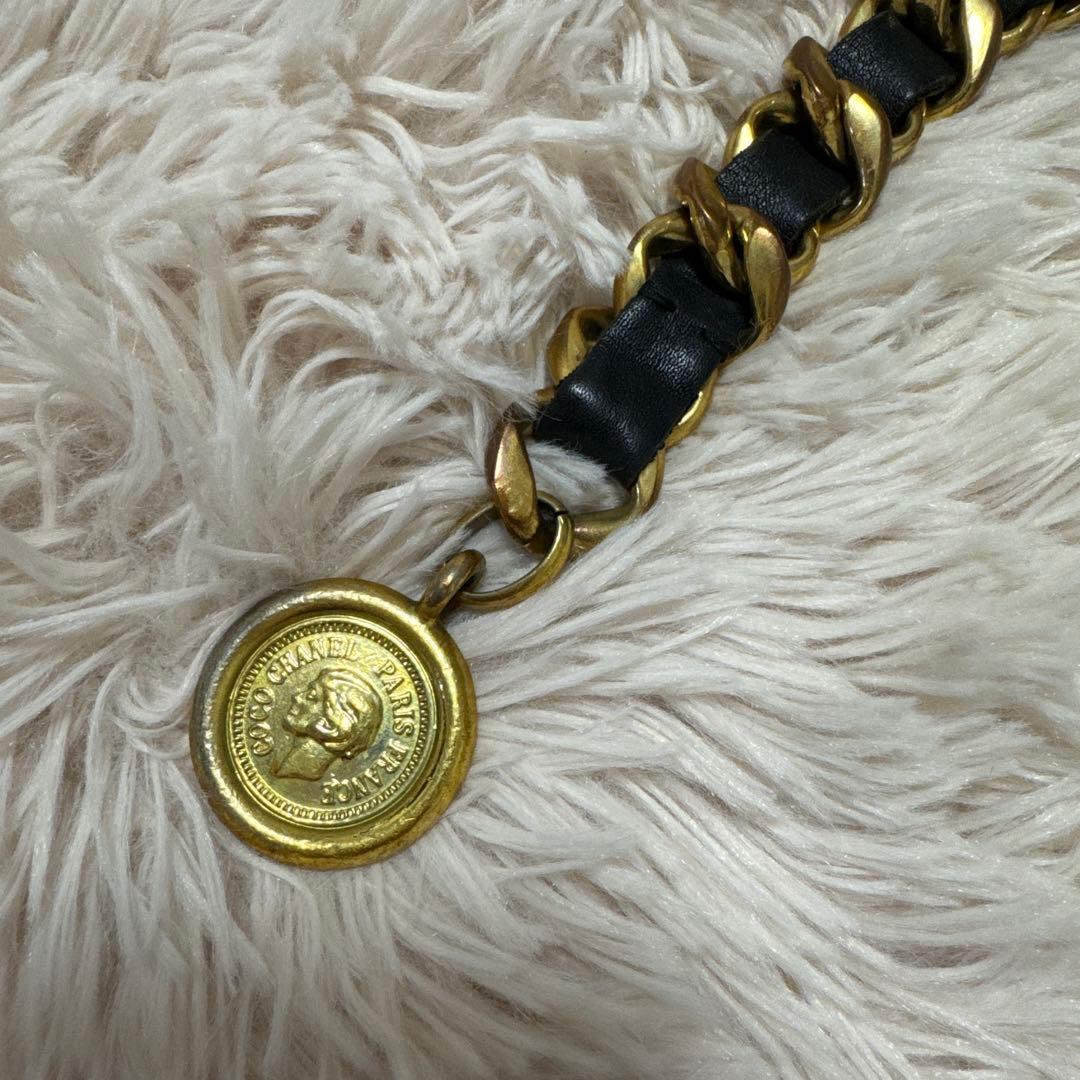 CHANEL シャネル 黒×ゴールド レザーチェーンベルト ヴィンテージ