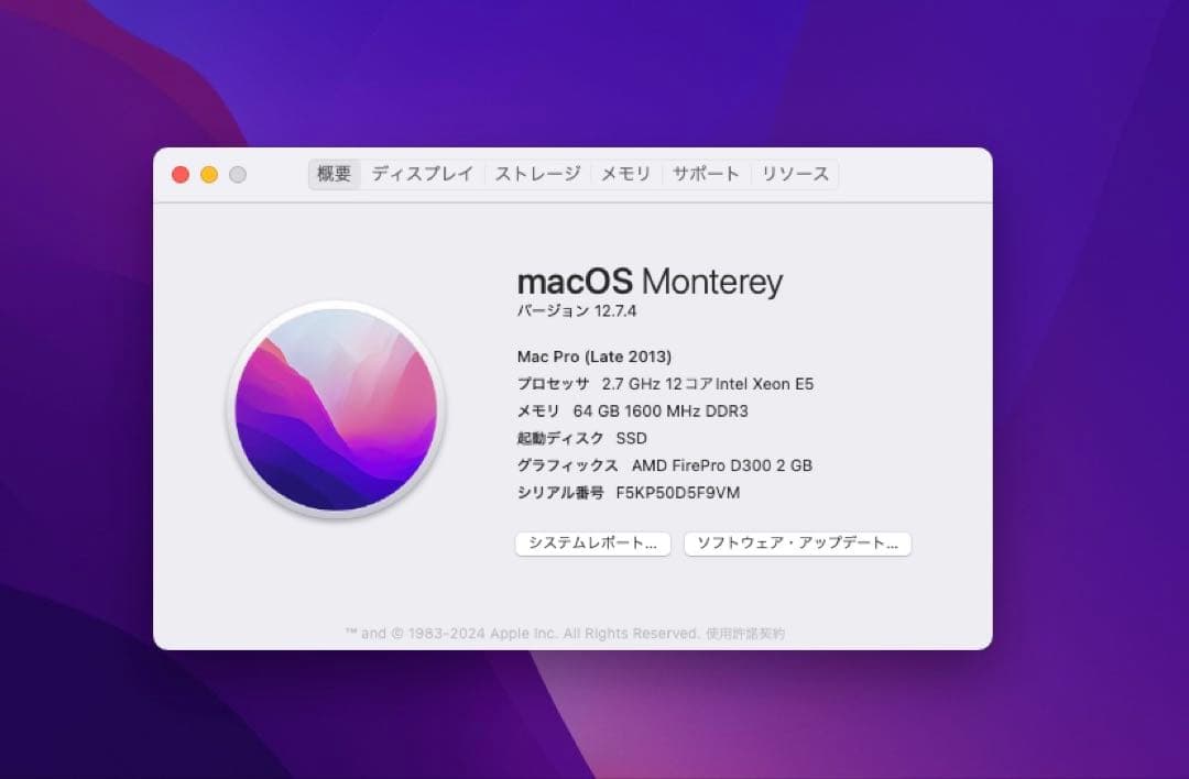 MacPro Late2013 12コア/64GB/500GB ジャンク