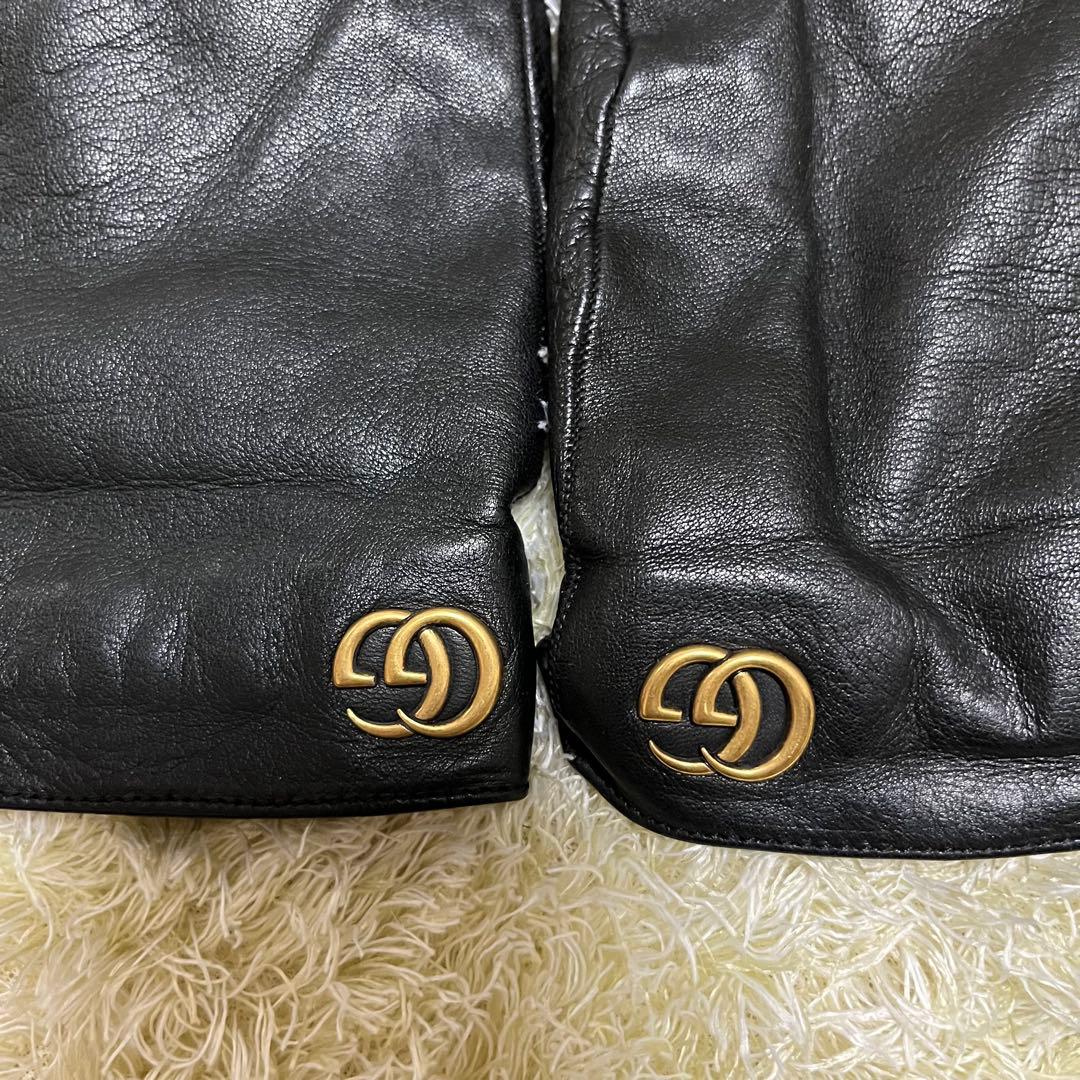 極美品✨ GUCCI ブラック レザー手袋 GG マーモント カシミヤ