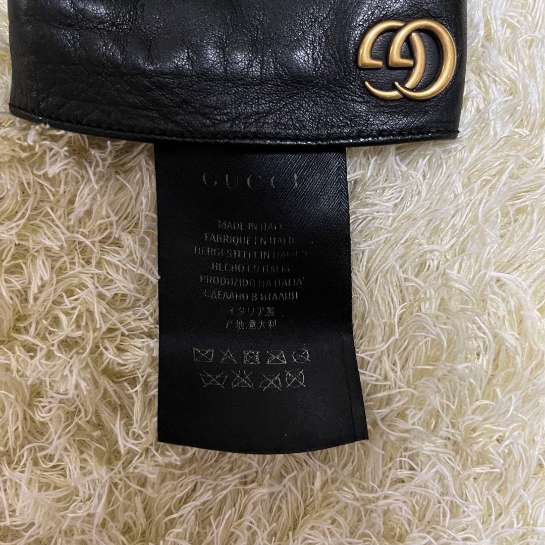 極美品✨ GUCCI ブラック レザー手袋 GG マーモント カシミヤ
