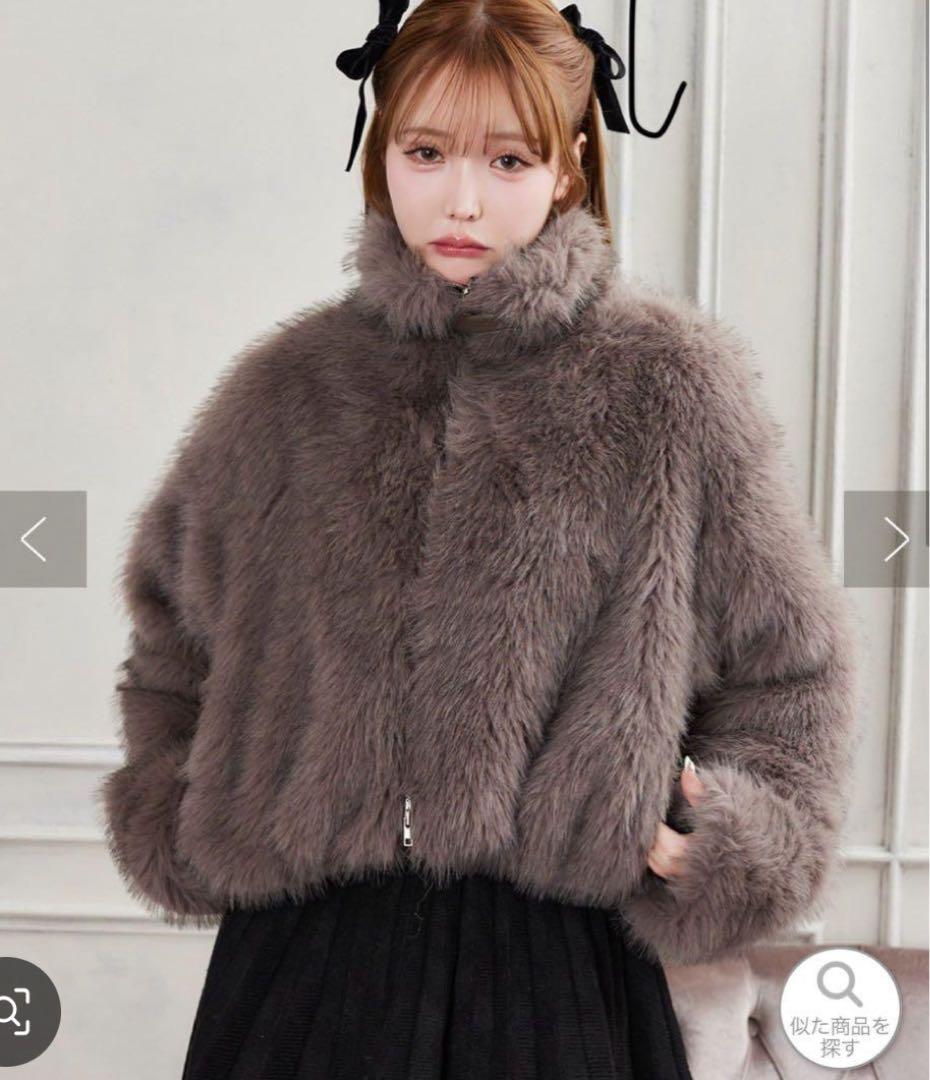 NICE CLAUP フェイクファーショートブルゾン ブラウン