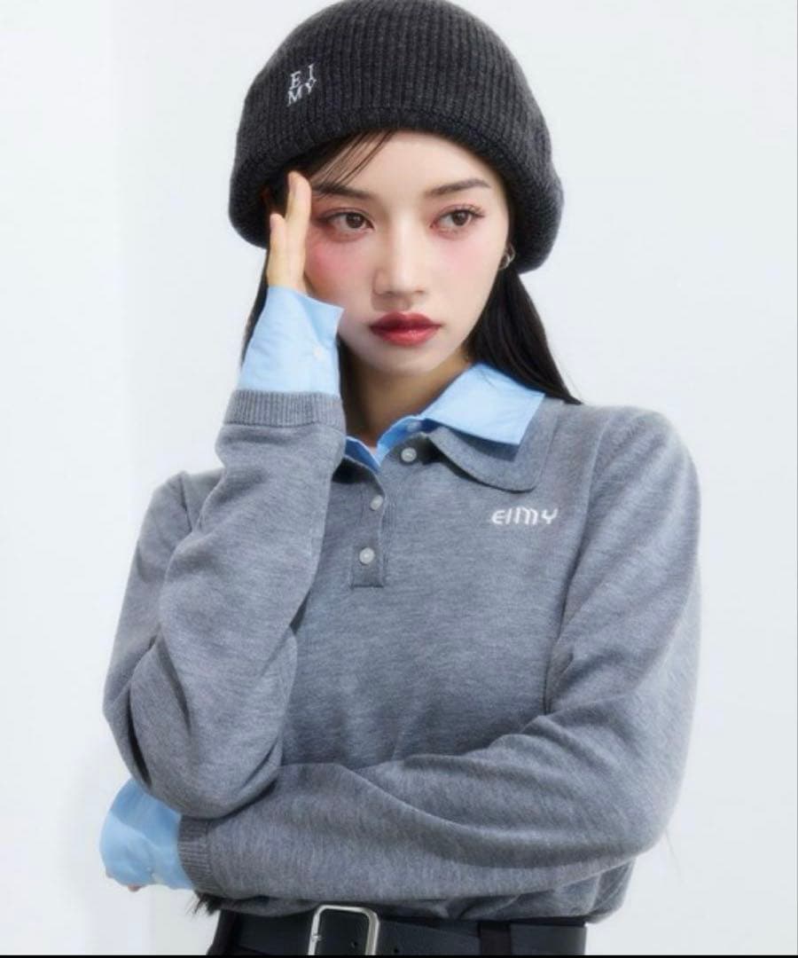 エイミーエストワール ダブルカラーデザインニット グレー eimyistoire